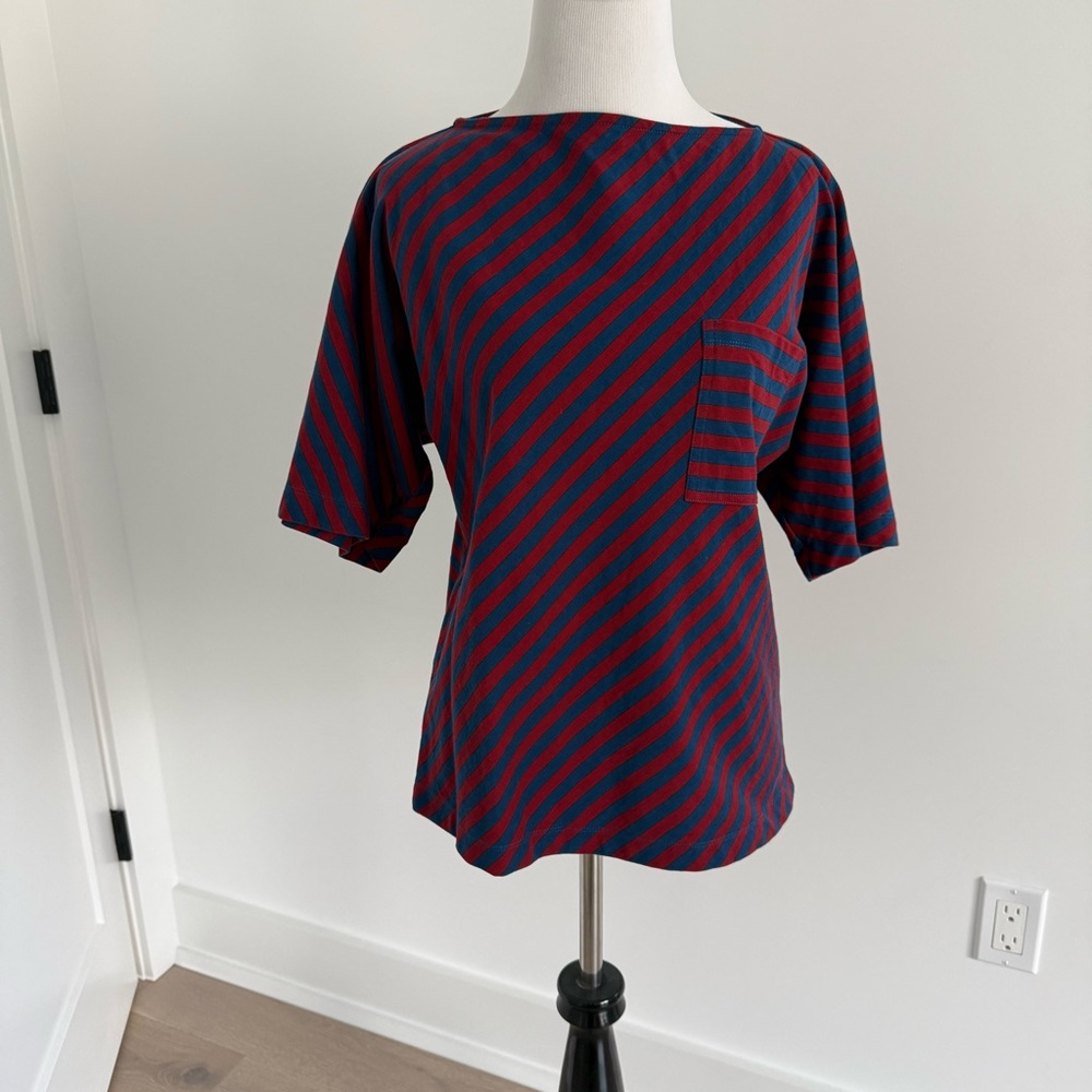 Tory Burch Red and Blue Striped Tee - Size XS